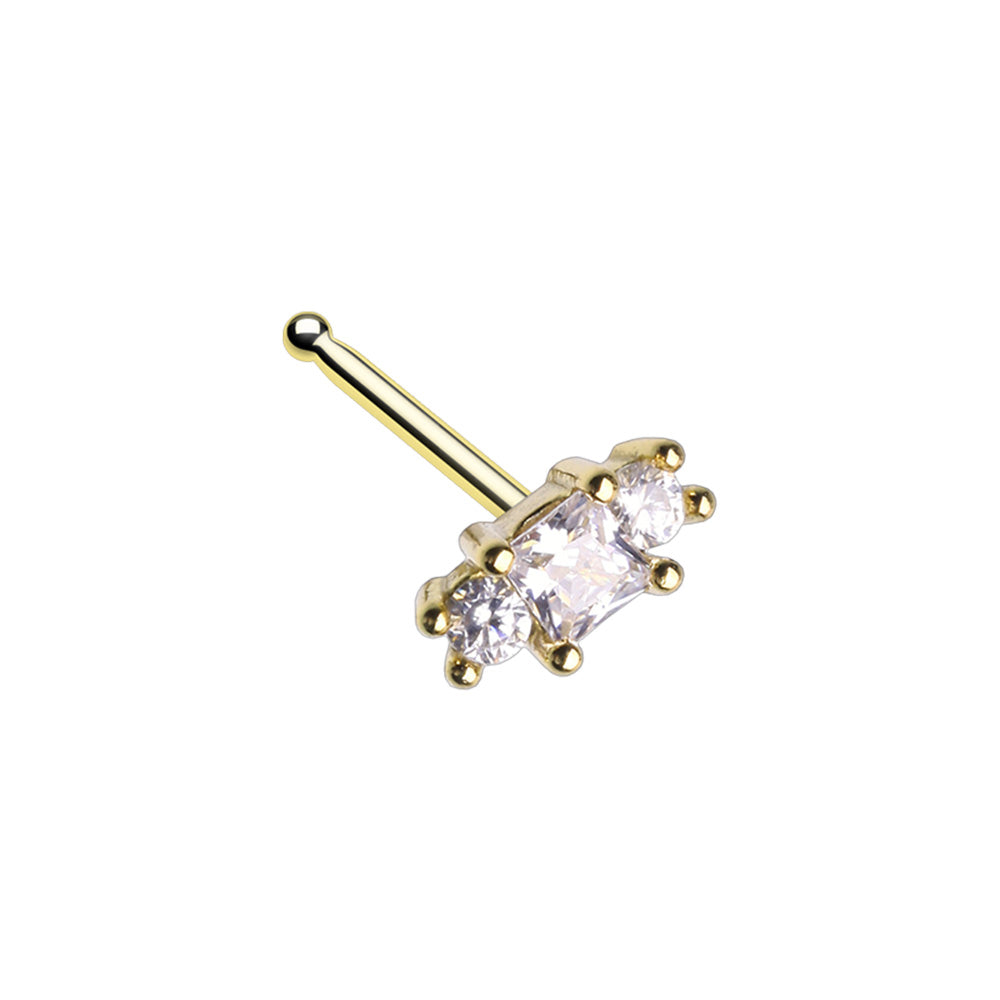 Triple Prong Set CZ Crystal Nose Bone Stud
- Stainless Steel