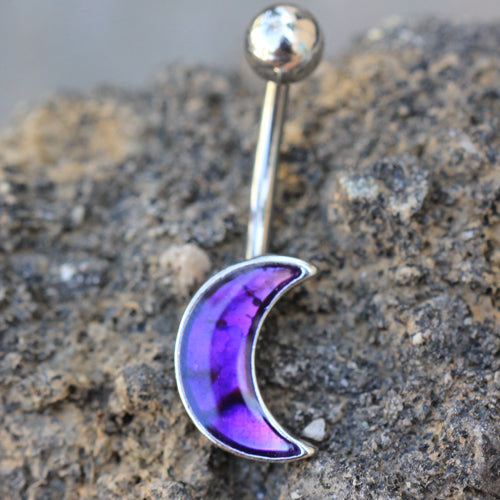 Galaxy Moon Belly Button Ring - 316L Stainless Steel