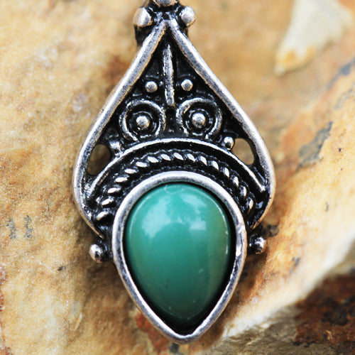 Antique Victorian Design Synthetic Jade Stone Belly Button Ring - 316L Stainless Steel