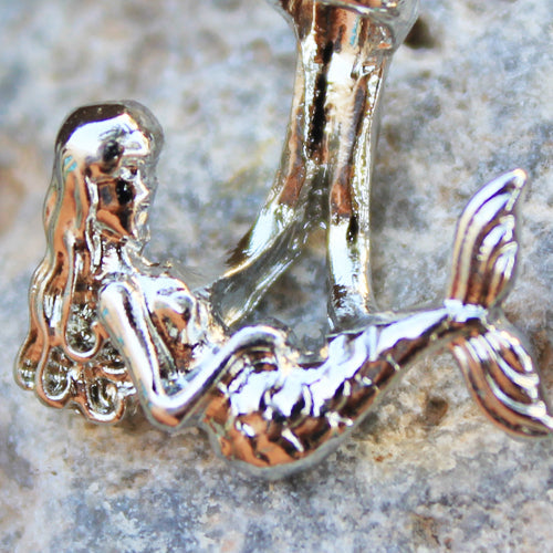 CZ Crystal and Fish Scale Cabochon Mermaid Belly Button Ring - Stainless Steel
