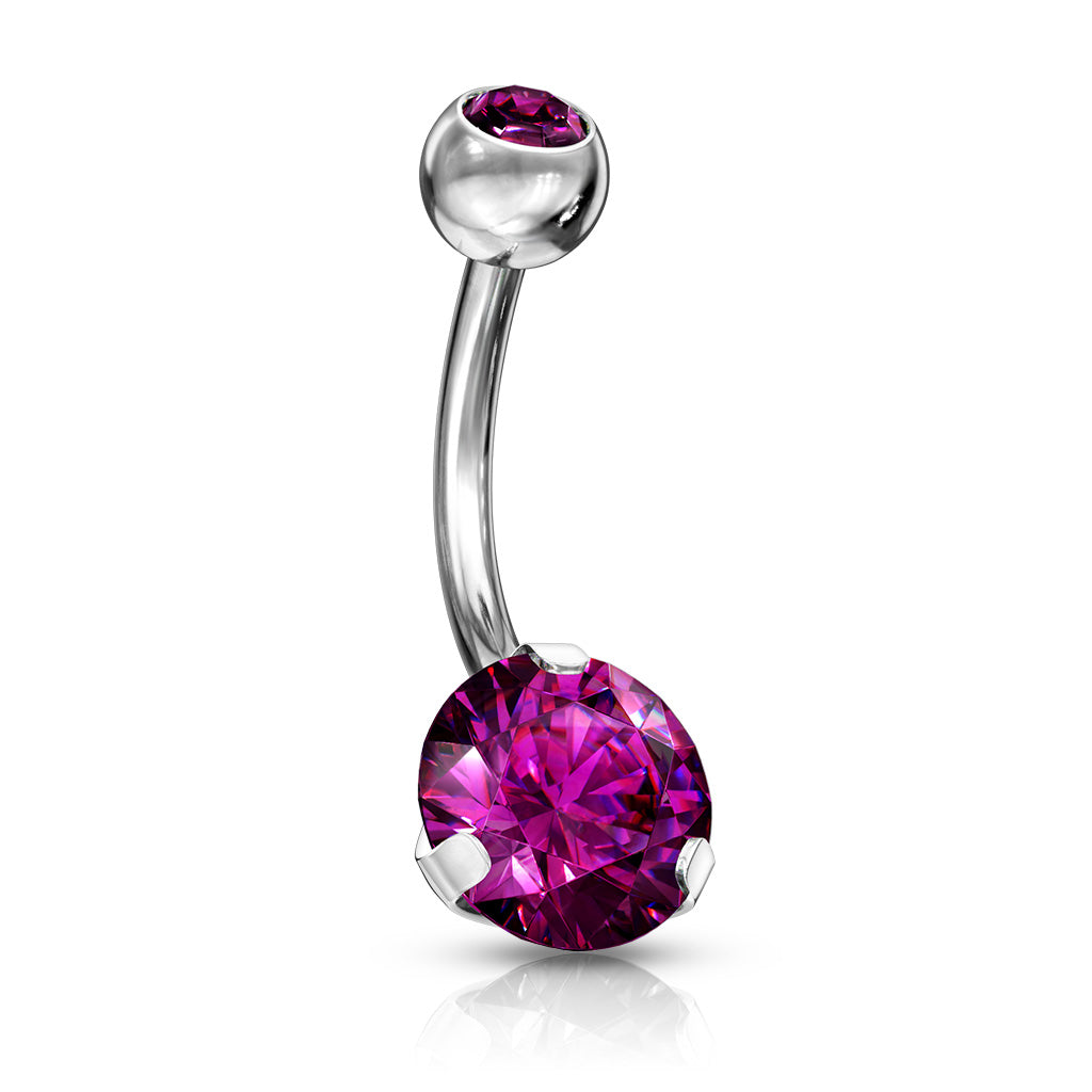 Double Jeweled Prong Set CZ Crystal Belly Button Ring
- 316L Stainless Steel