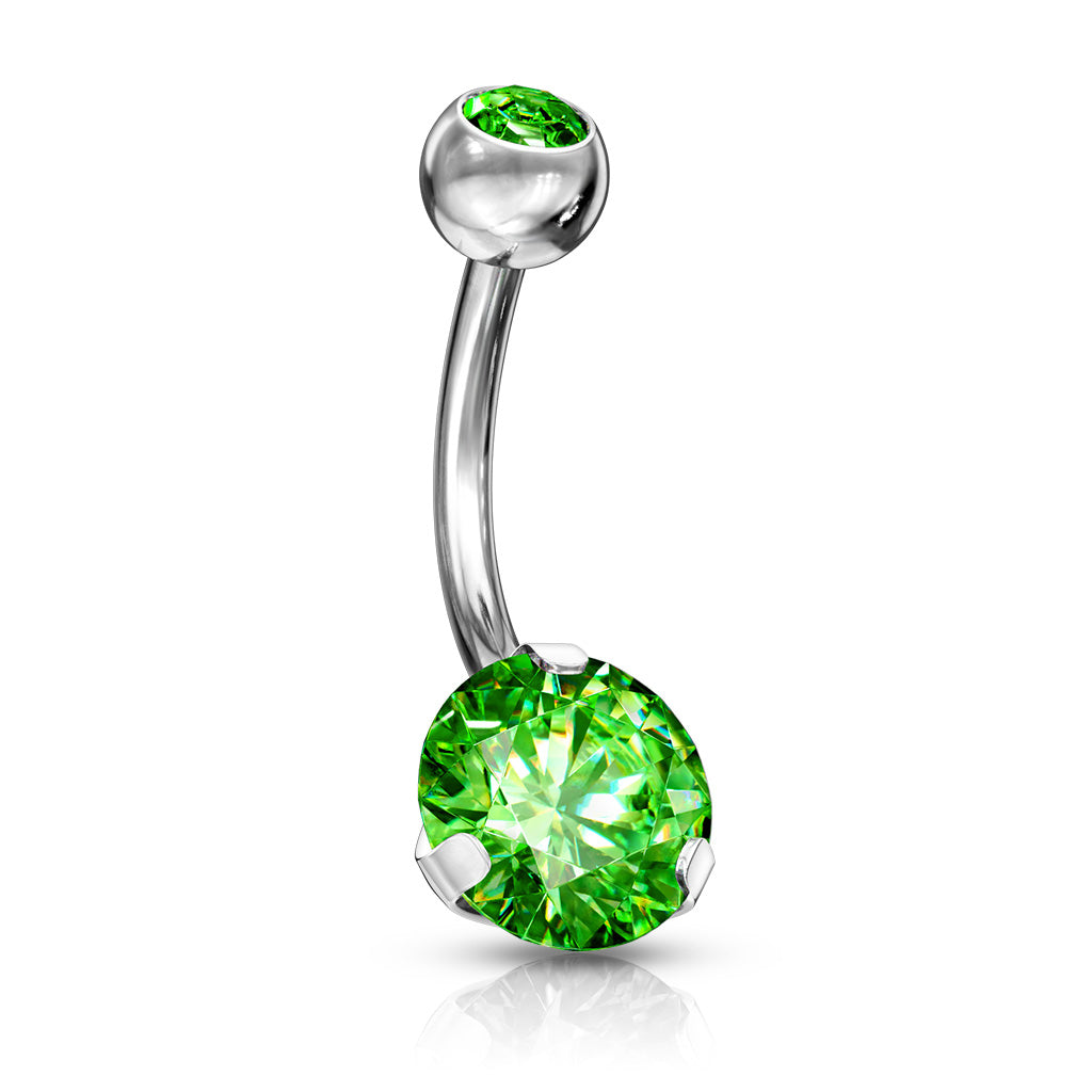Double Jeweled Prong Set CZ Crystal Belly Button Ring
- 316L Stainless Steel