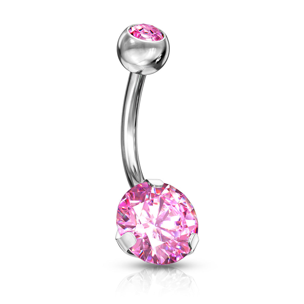 Double Jeweled Prong Set CZ Crystal Belly Button Ring
- 316L Stainless Steel
