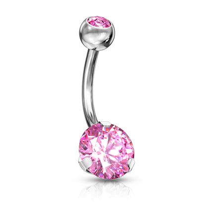 Double Jeweled Prong Set CZ Crystal Belly Button Ring
 - 316L Stainless Steel
