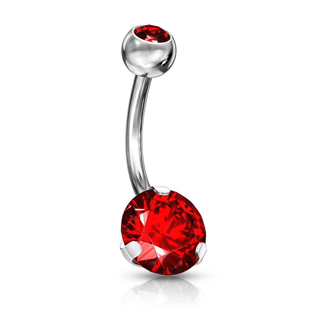 Double Jeweled Prong Set CZ Crystal Belly Button Ring
- 316L Stainless Steel