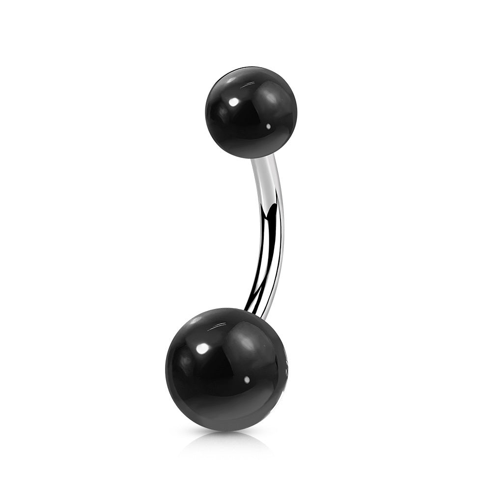 Natural Stone Ends Belly Button Ring - 316L Stainless Steel