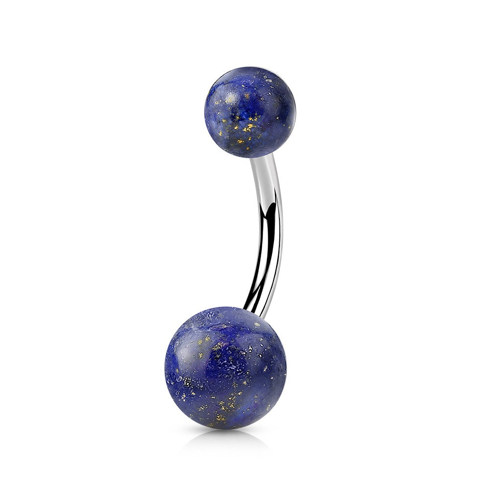 Natural Stone Ends Belly Button Ring - 316L Stainless Steel
