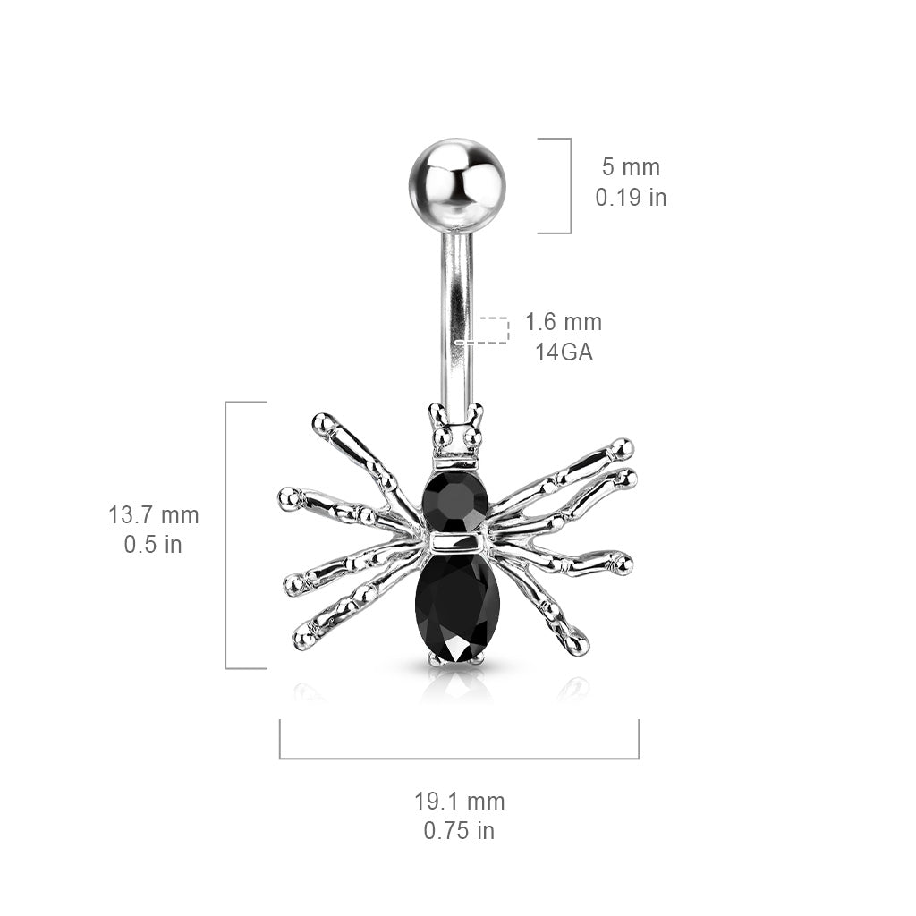 CZ Crystal Spider Belly Button Ring - Stainless Steel
