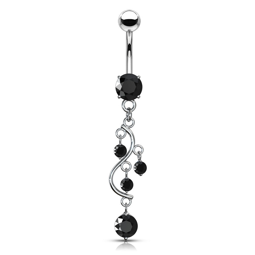 Cascading CZ Crystal Vine Dangling Belly Button Ring - Stainless Steel
