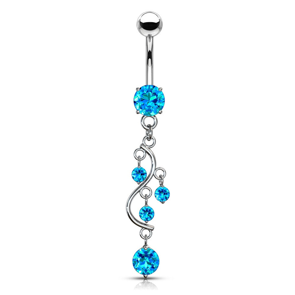Cascading CZ Crystal Vine Dangling Belly Button Ring - Stainless Steel