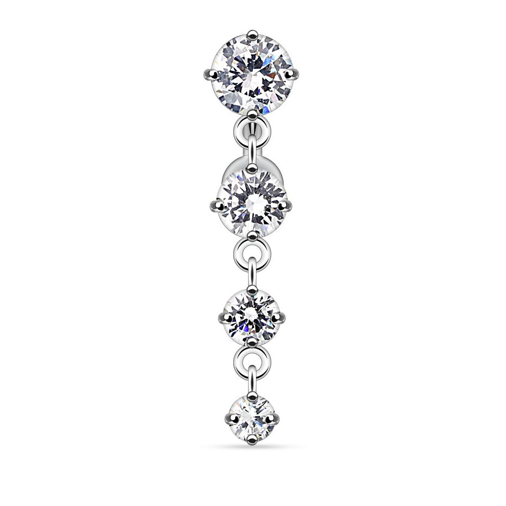 Multi CZ Crystal Vertical Drop Reverse Dangling Belly Button Ring - Stainless Steel