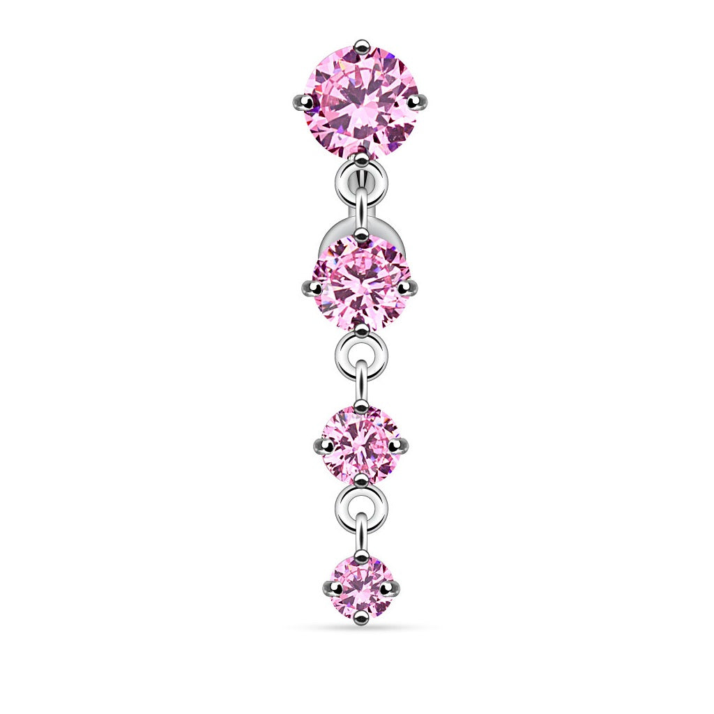 Multi CZ Crystal Vertical Drop Reverse Dangling Belly Button Ring - Stainless Steel