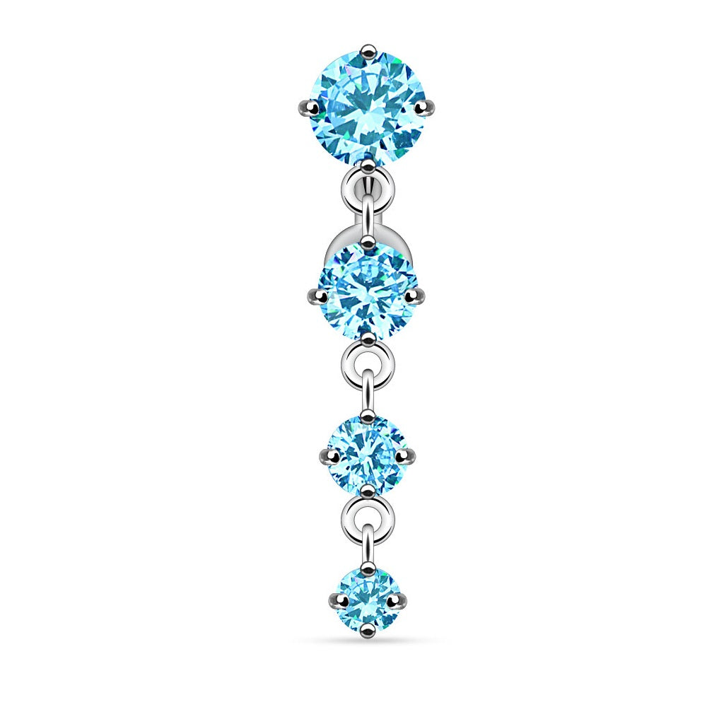 Multi CZ Crystal Vertical Drop Reverse Dangling Belly Button Ring - Stainless Steel