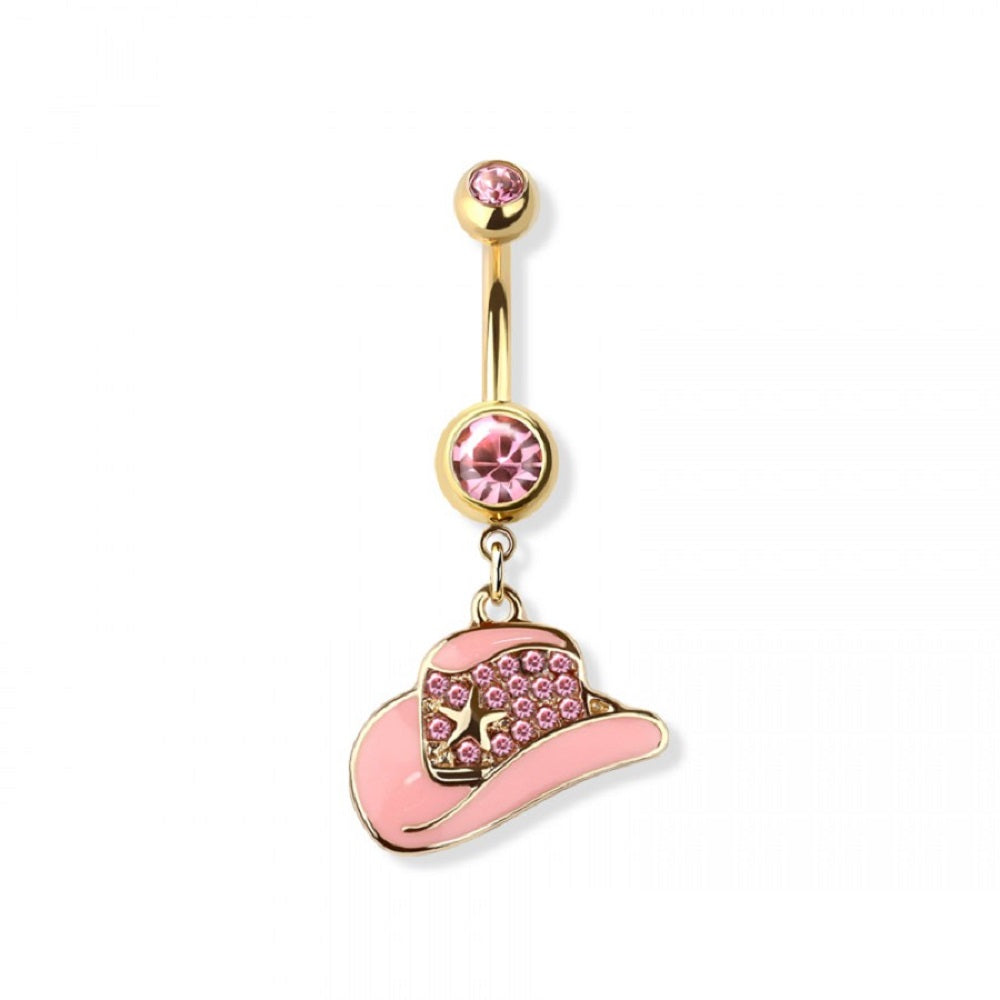 CZ Crystal Paved Cowboy Hat Belly Button Ring - Stainless Steel