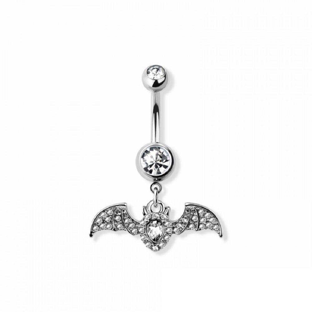 CZ Crystal Dangling Bat Belly Button Ring
 - 316L Stainless Steel