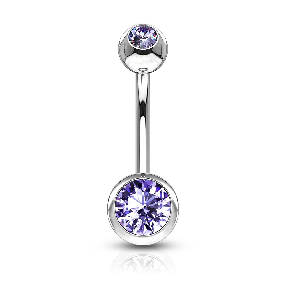 CZ Crystal Gem Internally Threaded Belly Button Ring - Stainless Steel