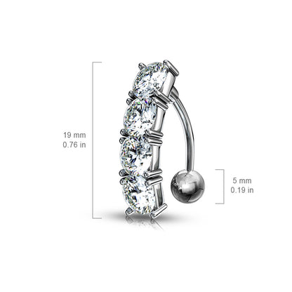 Multi CZ Crystal Vertical Drop Reverse Belly Button Ring - 316L Stainless Steel