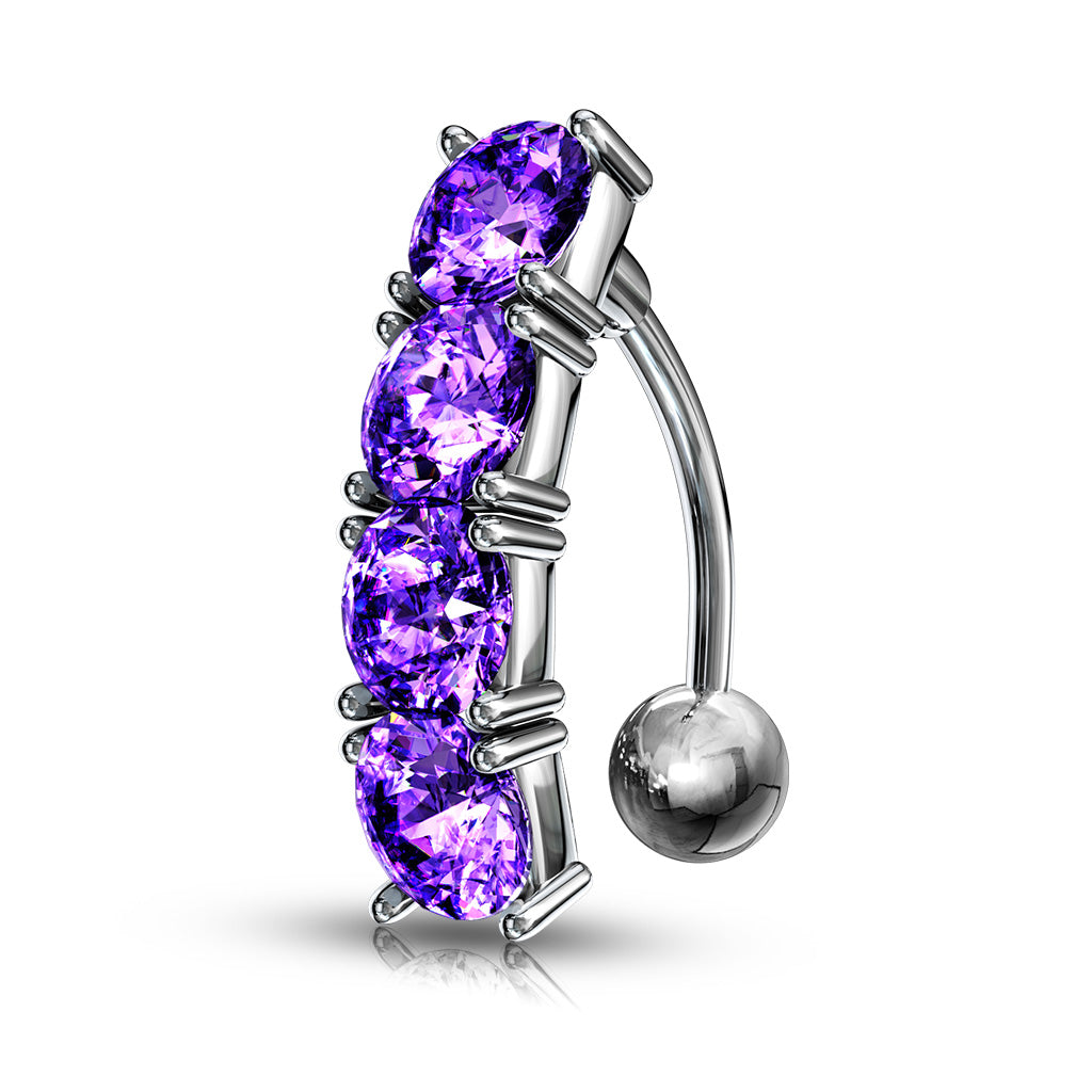 Multi CZ Crystal Vertical Drop Reverse Belly Button Ring - 316L Stainless Steel
