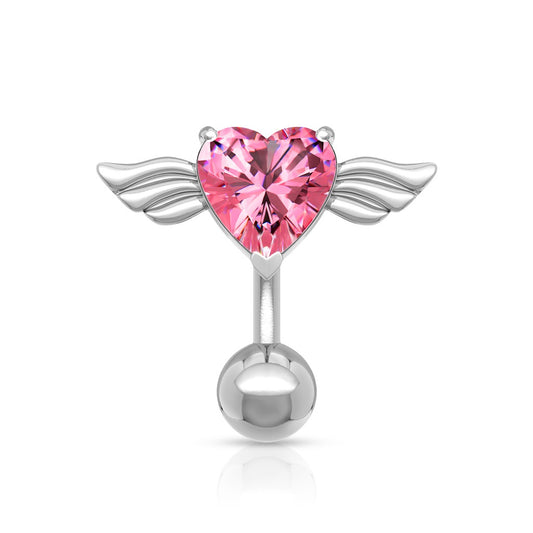 Flying Heart with Angel Wings Top Down Belly Button Ring - 316L Stainless Steel