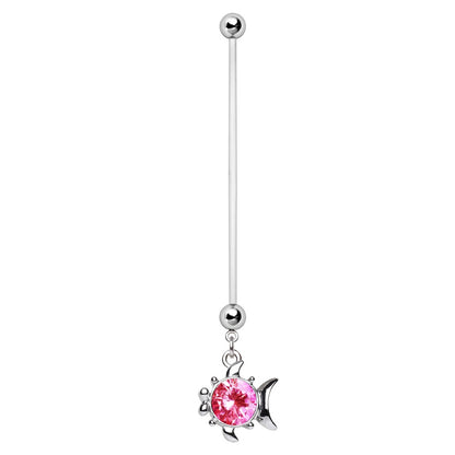 Small Fish with CZ Belly Dangling BioFlex Maternity Pregnancy Flexible Belly Button Ring
 - Stainless Steel