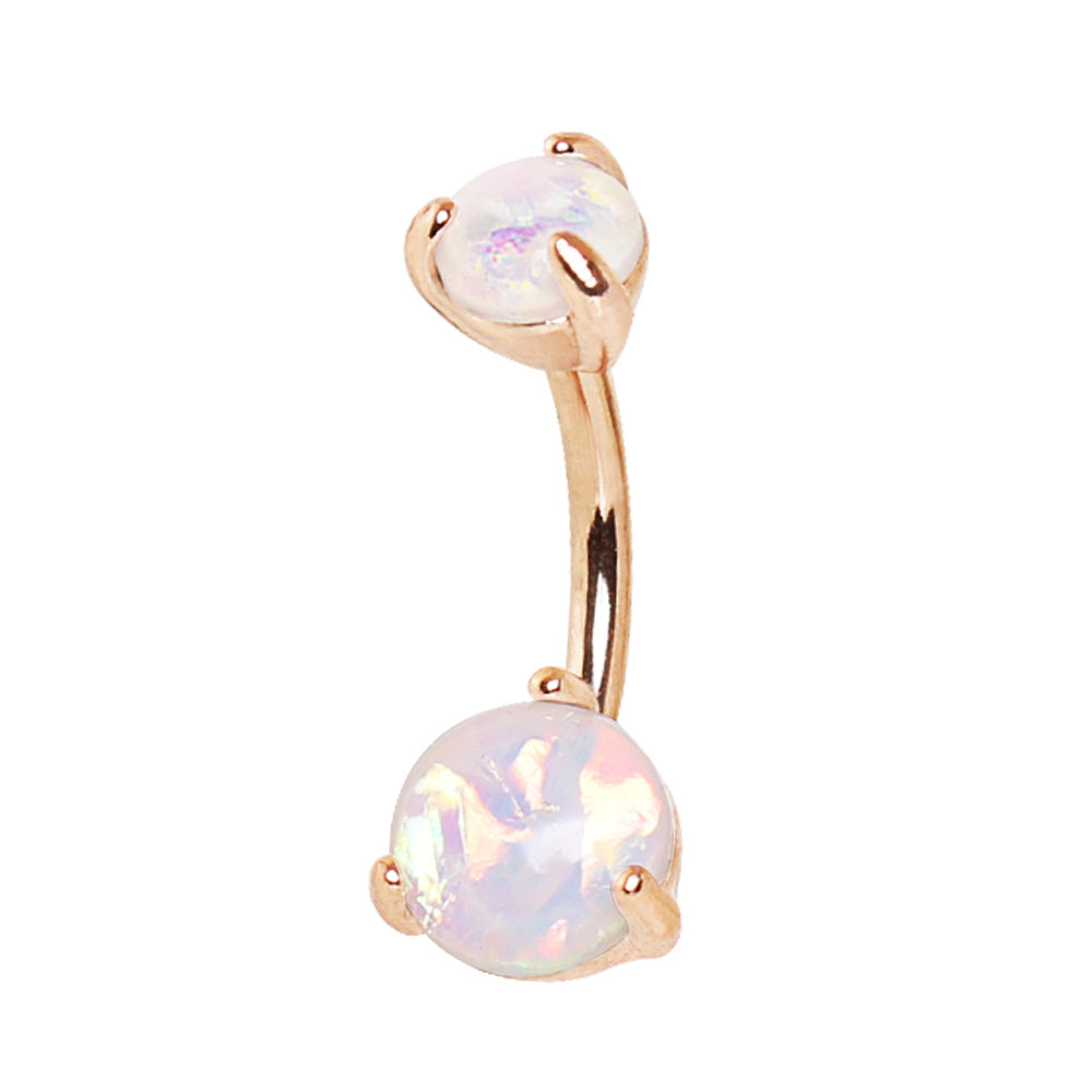 White Synthetic Opal Belly Button Ring - Rose Gold Plated Stainless Steel