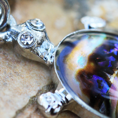 Teal Abalone Inlay Turtle Dangle Belly Button Ring - 316L Stainless Steel