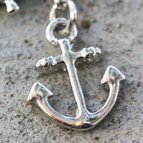 Aqua Ship Wheel and Anchor Dangle Charm Nautical Belly Button Ring - Stainless Steel