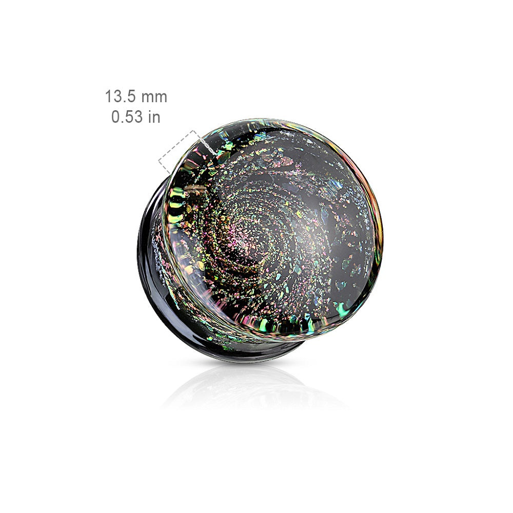 Multicolor Aurora Borealis Sparkle Swirl Galaxy Double Flared Glass Plugs - Pair