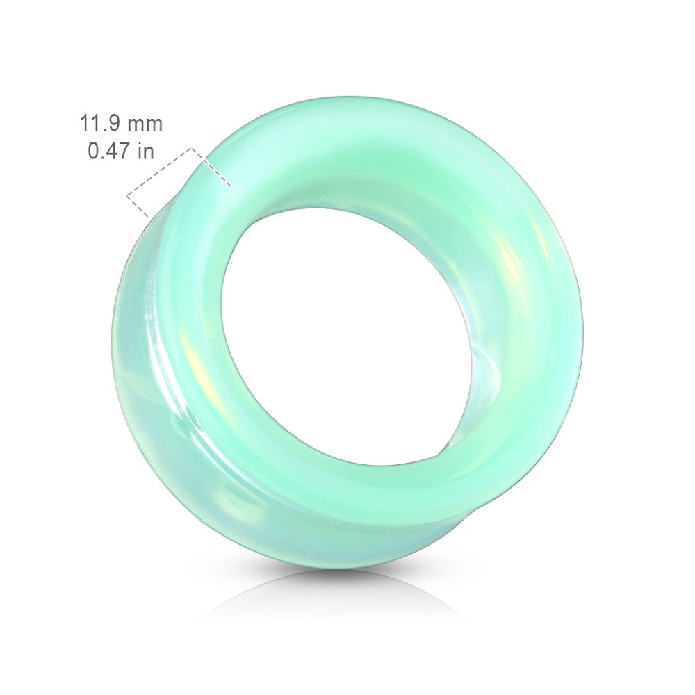 Green Opalite Glass Double Flared Saddle Tunnels - Pair