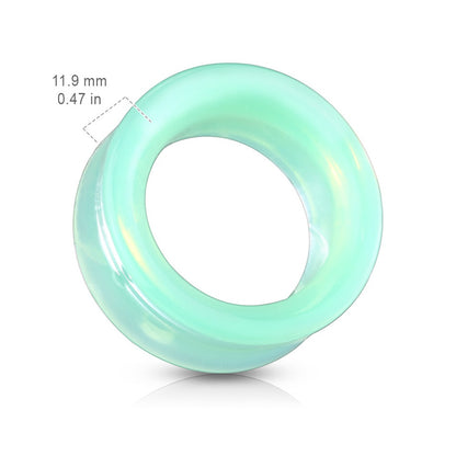 Green Opalite Glass Double Flared Saddle Tunnels - Pair