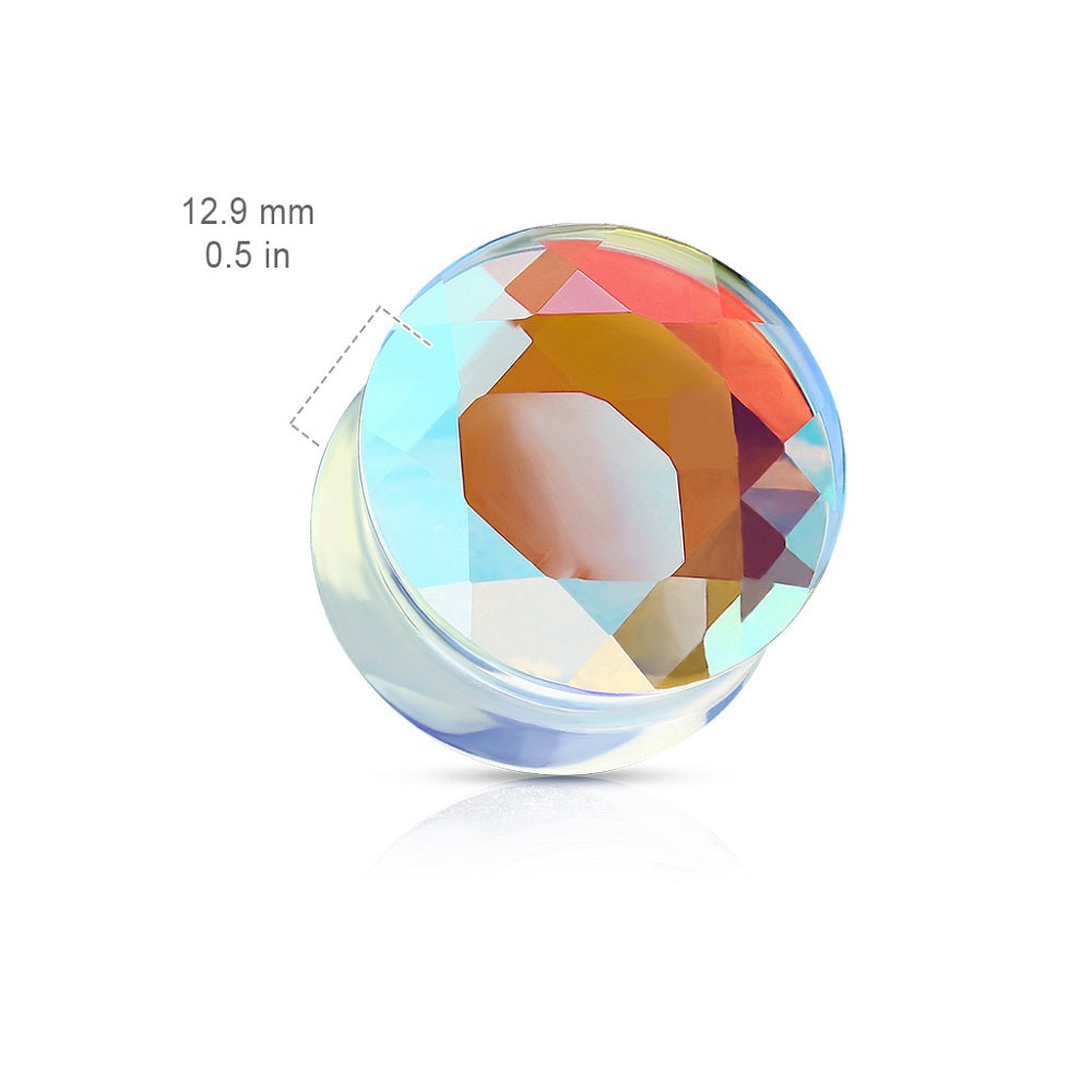 Iridescent Glass Faceted Double Flared Saddle Plug Gauges - Pair