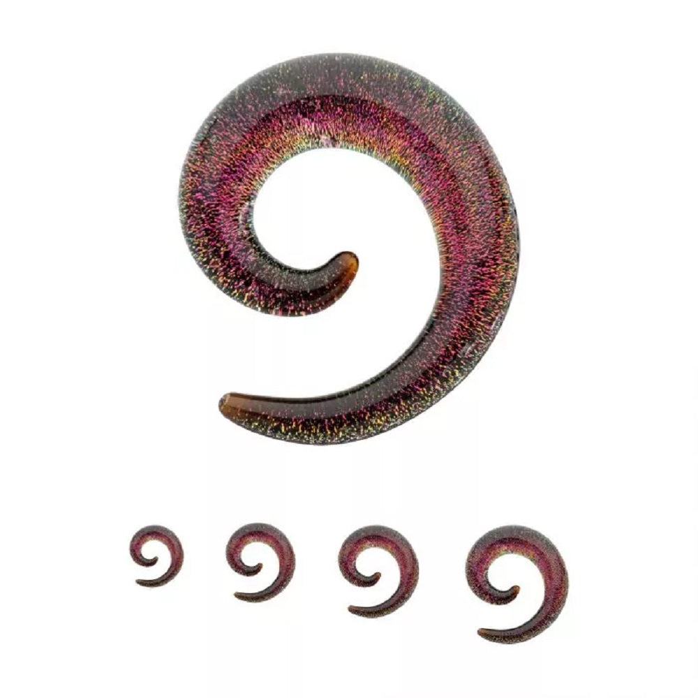 Purple Glass Sparkle Swirl Galaxy Spiral Taper Plugs