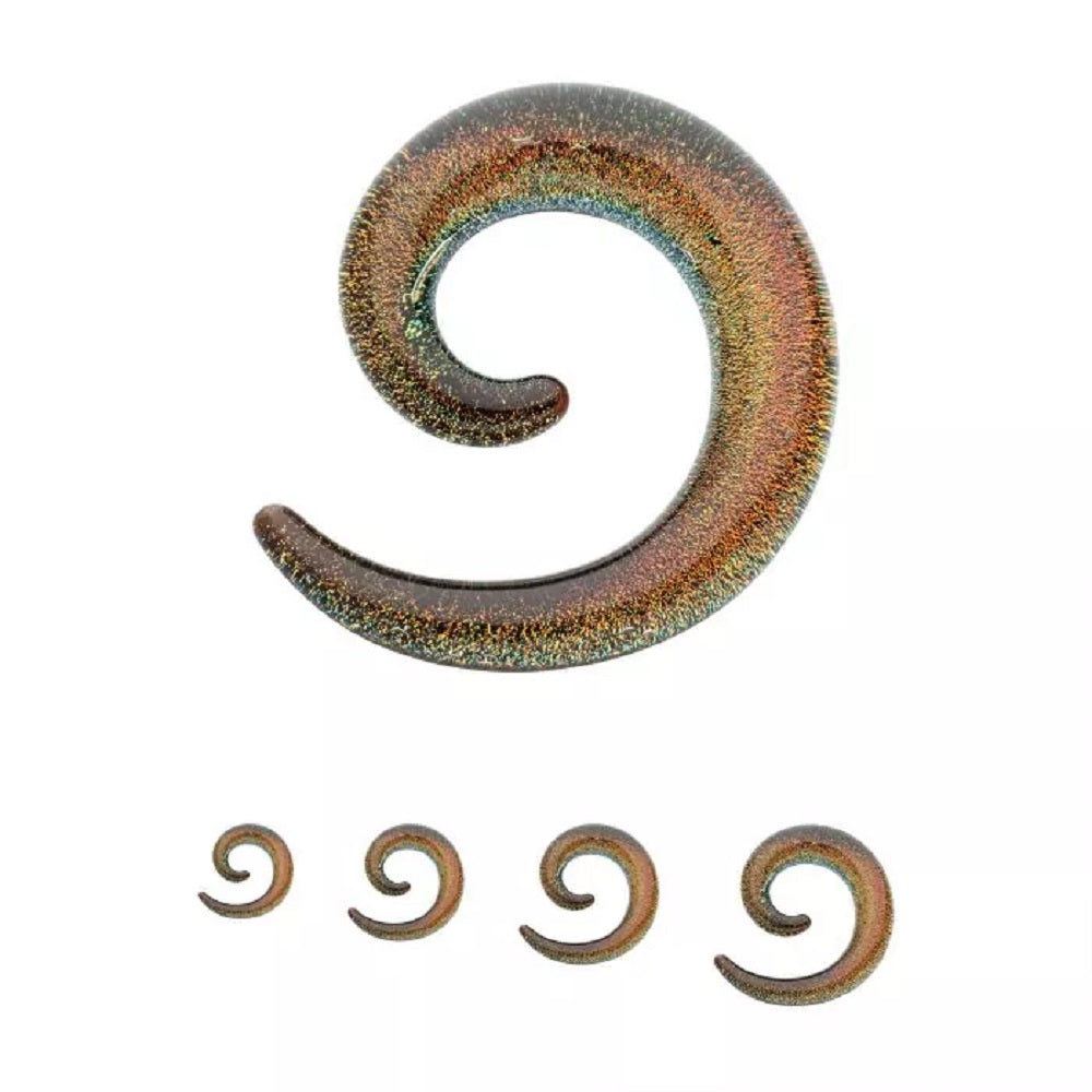 Green Glass Sparkle Swirl Galaxy Spiral Taper Plugs