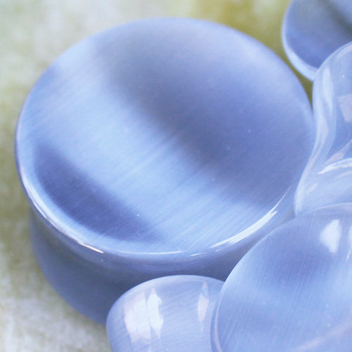 Natural Grey Cat's Eye Concave Stone Saddle Plugs