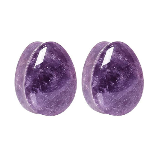 Natural Amethyst Stone Teardrop Shaped Double Flared Plugs
