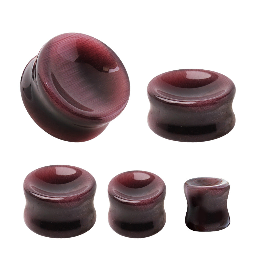 Natural Purple Cat's Eye Concave Stone Saddle Plugs