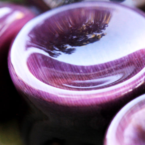 Natural Purple Cat's Eye Concave Stone Saddle Plugs