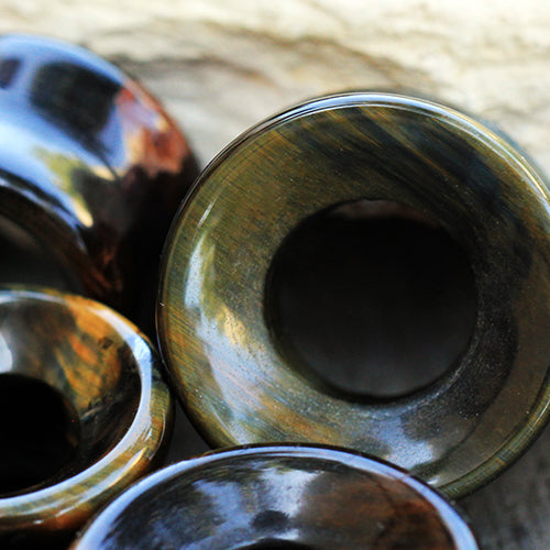 Natural Tiger Eye Stone Double Flared Tunnels