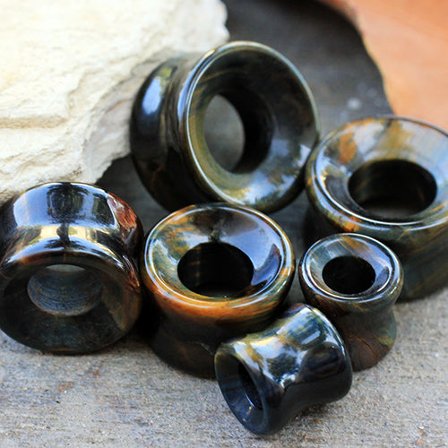 Natural Tiger Eye Stone Double Flared Tunnels