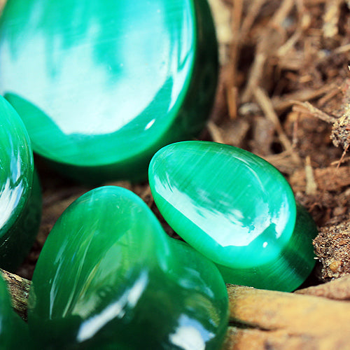 Natural Green Cat's Eye Stone Double Flared Tear Drop Plugs