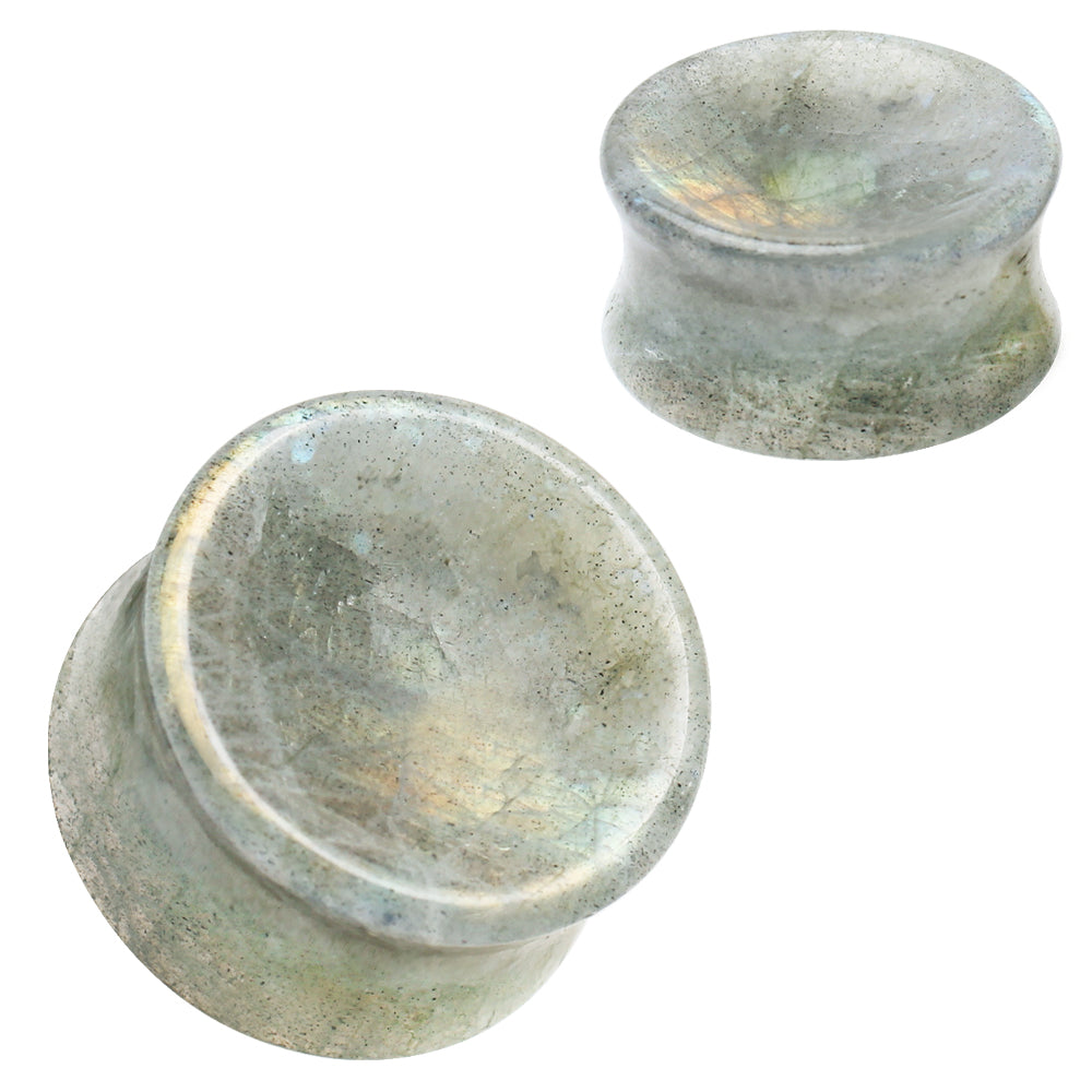 Natural White Labradorite Concave Stone Double Flared Saddle Plug Gauges