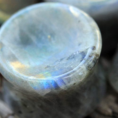 Natural White Labradorite Concave Stone Double Flared Saddle Plug Gauges