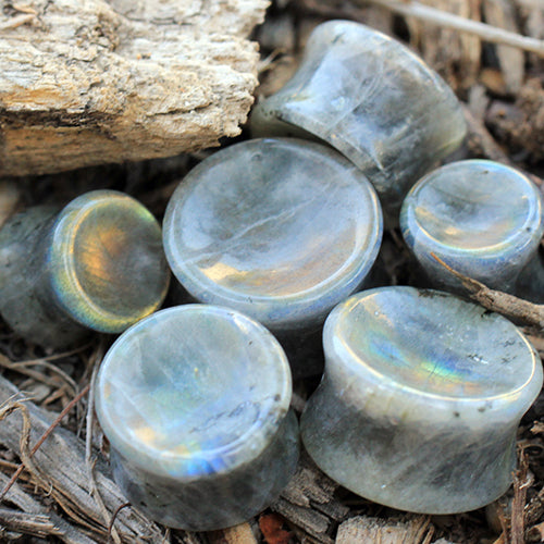 Natural White Labradorite Concave Stone Double Flared Saddle Plug Gauges