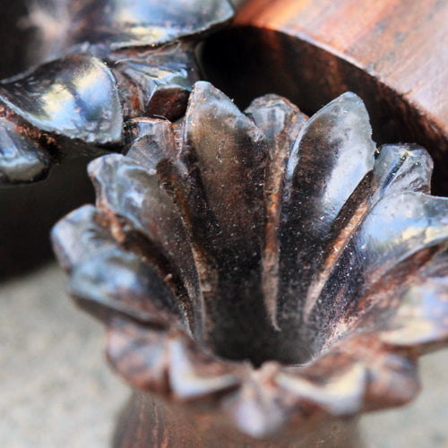 Hand Carved Dark Brown Lotus Flower Sono Wood Tunnels