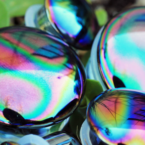 Glass Aurora Rainbow Single Flare Plug Gauges with Clear Silicone O-Ring