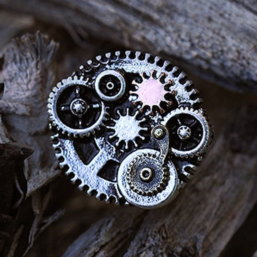 Steampunk Gear Plug Gauges with Black O-Rings - 316L Surgical Steel