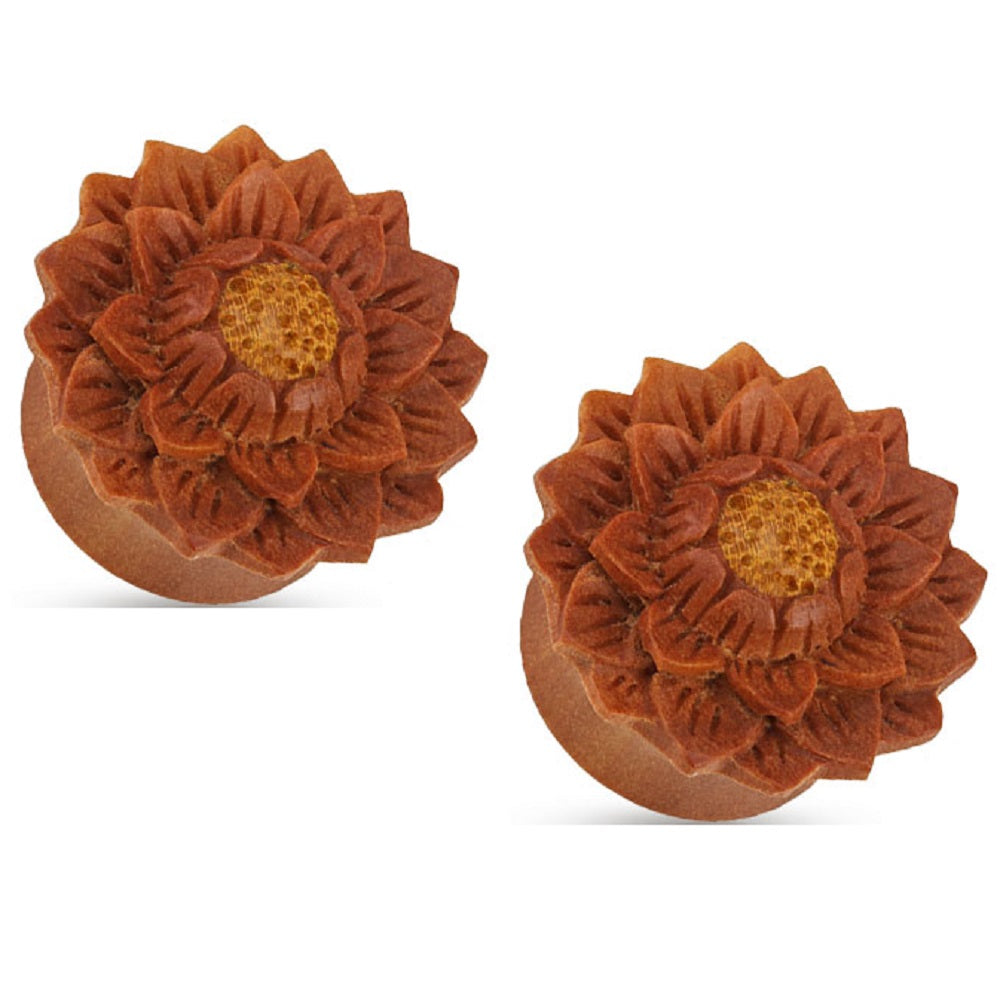 Lotus Flower Hand Carved Organic Jackfruit Tree Saddle Fit Plug Gauges