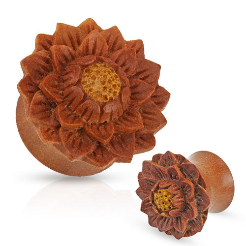 Lotus Flower Hand Carved Organic Jackfruit Tree Saddle Fit Plug Gauges