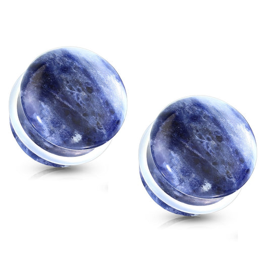 Natural Sodalite Stone Convex Single Flare Plug Gauges with Clear O-Rings