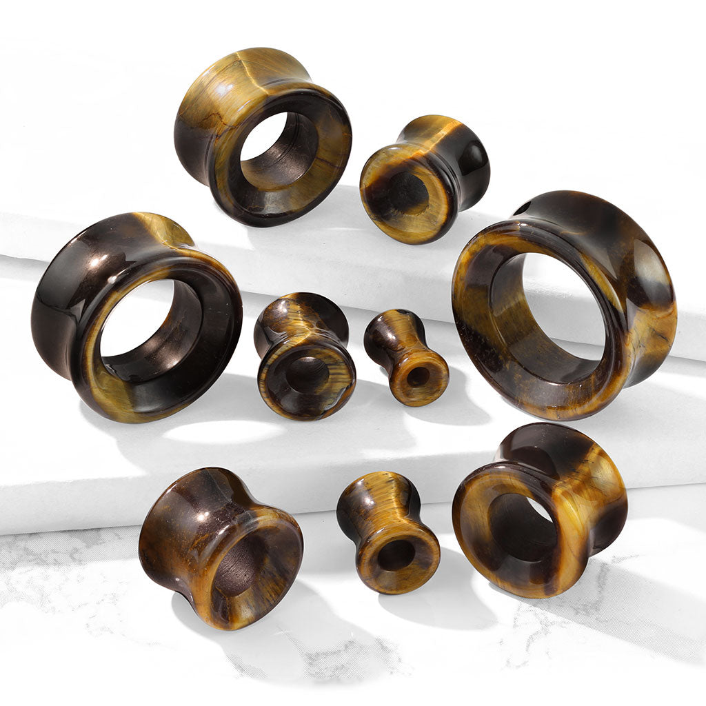 Tiger Eye Stone Double Flared Saddle Tunnels - Pair